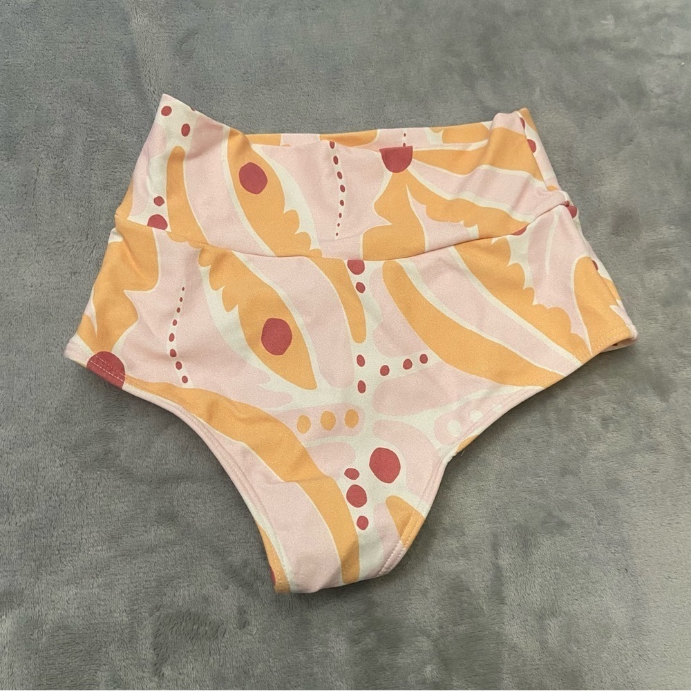 New! Montce BOTTOMS Pink Orange Palmas High Rise Bikini Bottom 4996 - Picture 3 of 8